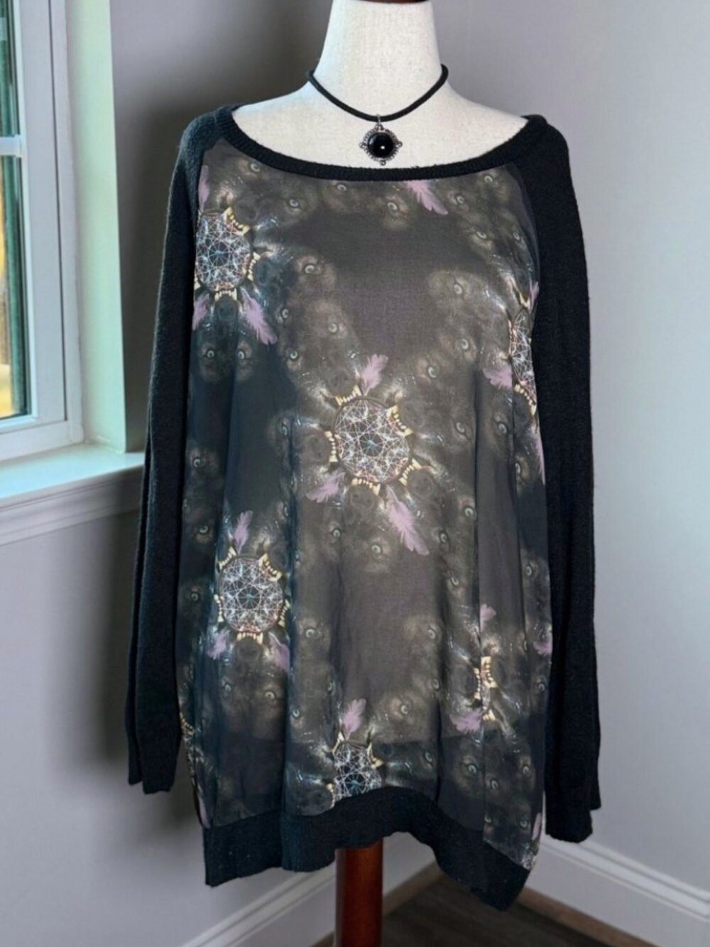 Iron Fist Sheer Black Tunic Top XXXL Long Sleeve Shirt Wolf Print Alt Goth Witch